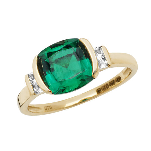 9 Carat Yellow Gold And Created Emerald