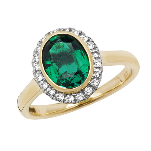 9ct Gold Ladies Ring Created Emerald
