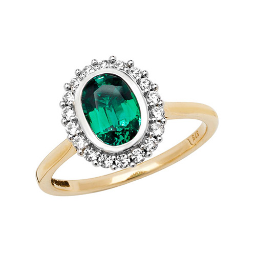 9ct Yellow Gold Oval Created Emerald Ring