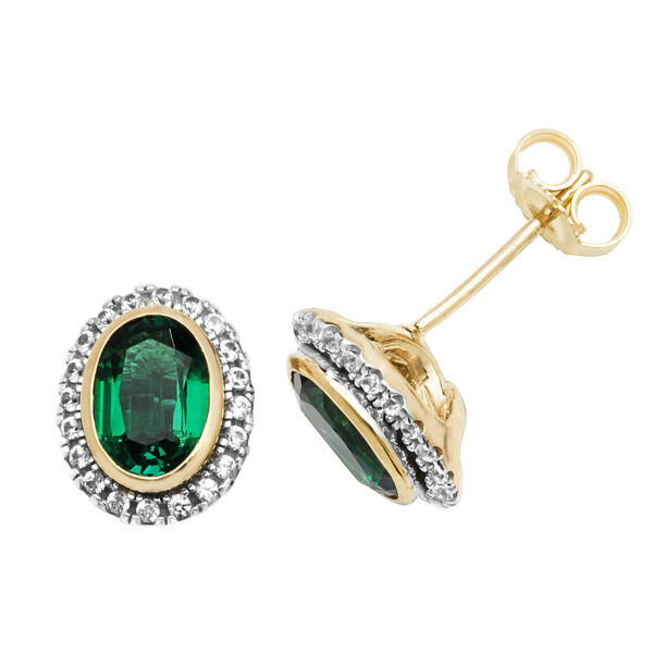 9ct Yellow Gold Created Emerald And Sapphire Stud Earrings