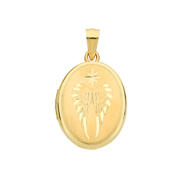 9 carat yellow gold angel wings pattern locket
