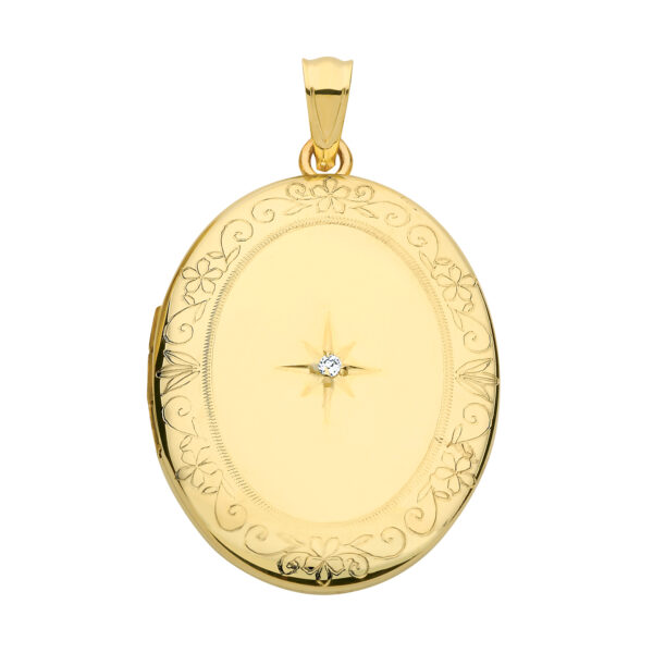 9 carat yellow gold oval diamond set locket pendant