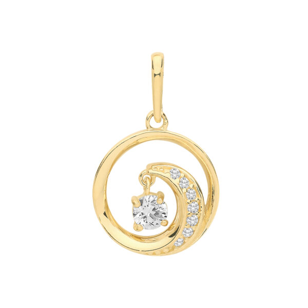 9 carat yellow gold cz swirl charm
