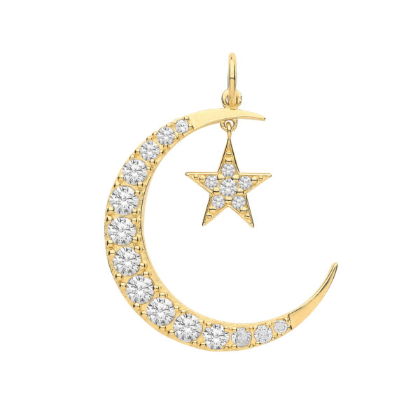 9 carat yelow gold cz set star and moon charm