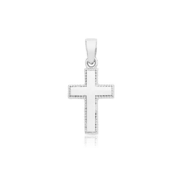 9 carat white gold beaded edge cross pendant