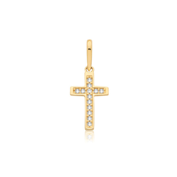 9 carat yellow gold cz set cross pendant