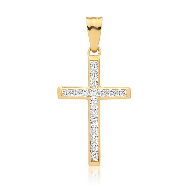 9 carat yellow gold cz set cross pendant
