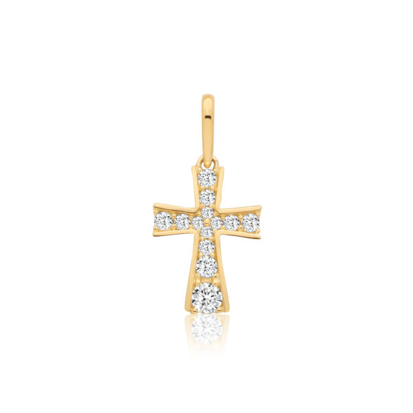 9 carat yellow gold cz set fancy cross pendant