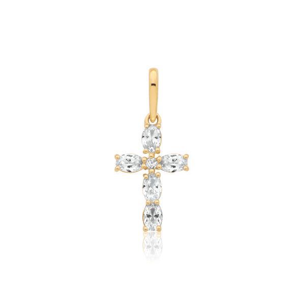 9 carat yellow gold cz set cross pendant