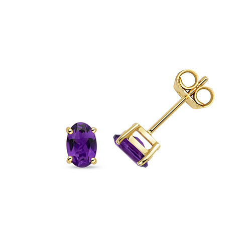 9ct Gold Oval Amethyst Stud Earrings