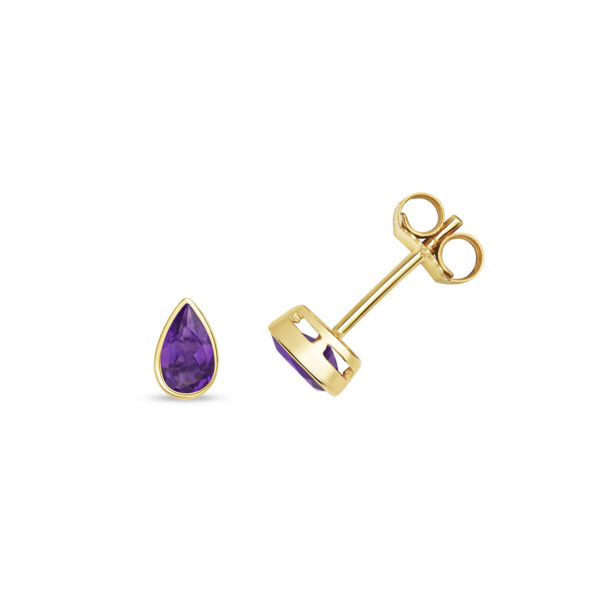 9ct Gold Pear Amethyst Stud Earrings