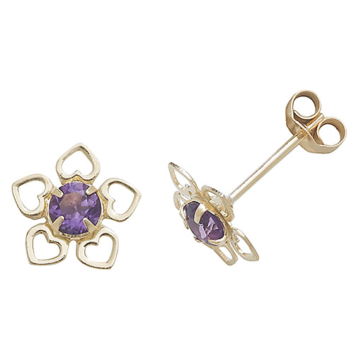 9ct Gold Round Amethyst Stud Earrings