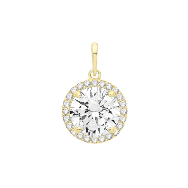 9ct yellow gold cz round oendant