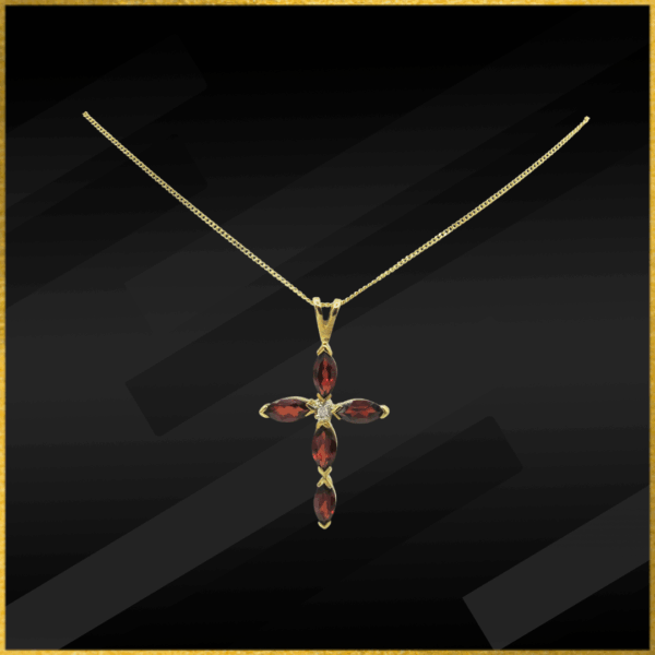 9 Carat Gold Garnet And Diamond Pendant And Chain