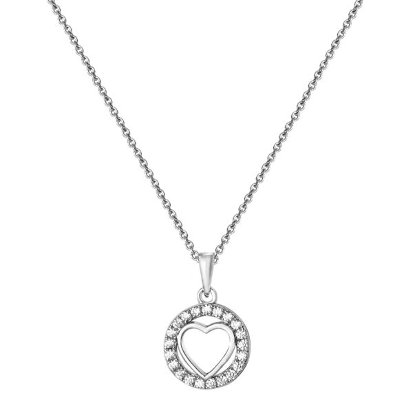 Silver Rhodium Plate Heart Pendant And Chain