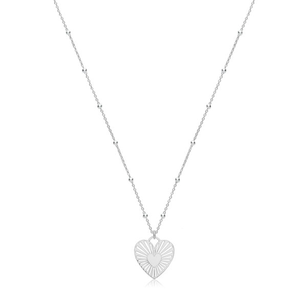 Silver Rolo And Bead Hear Pendant And Chain