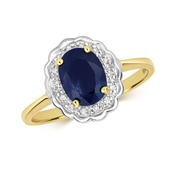 9 carat yellow gold sapphire and diamond ring