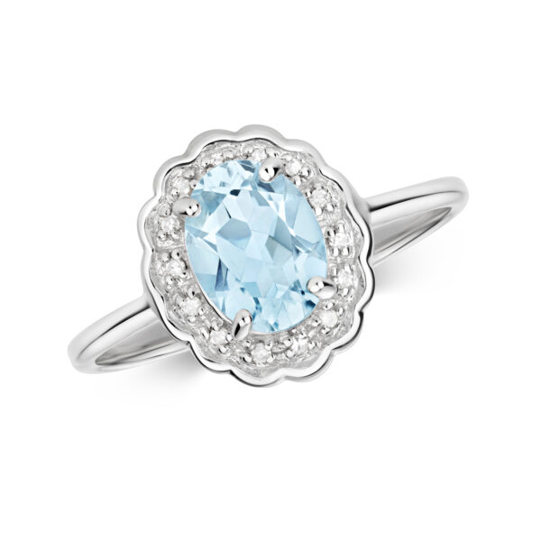 9 carat white gold aquamarine and diamond ring