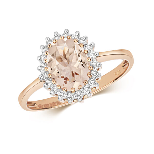 9 carat rose gold morganite and diamond ring