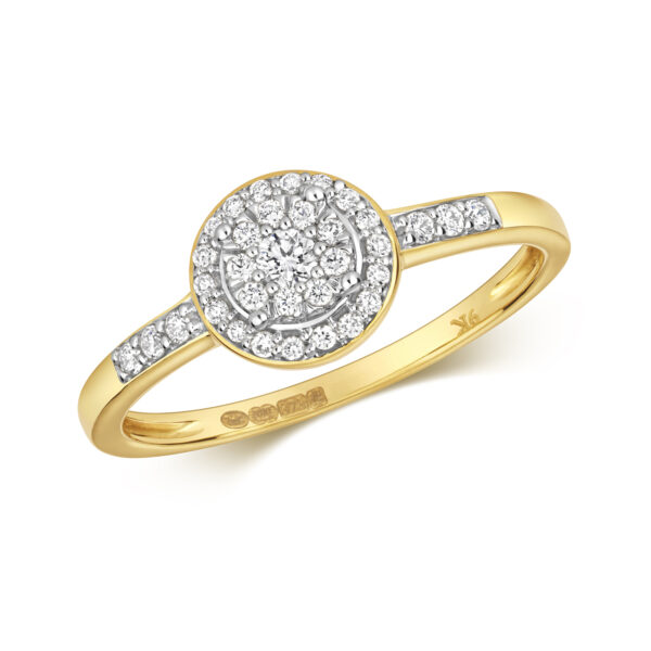 9 carat yellow gold diamond illusion set ring