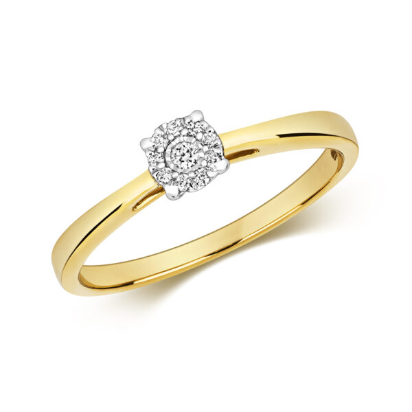 9 CARAT YELLOW GOLD DIAMOND ILLUSION SOLITAIRE RING