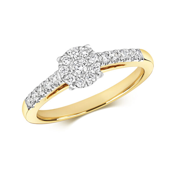 9 carat yellow gold diamond illusion set ring