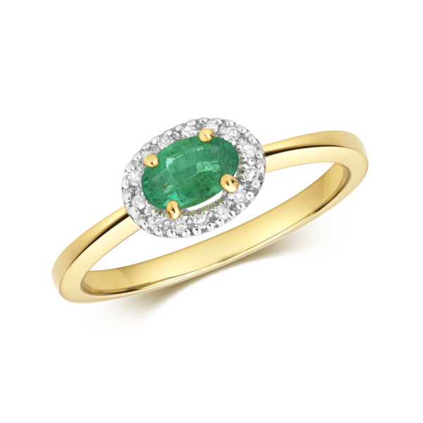 9 carat yellow gold emerald and diamond ring