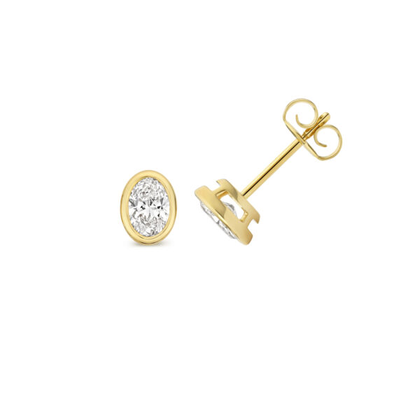 18 carat yellow gold oval lab grown diamond earrings
