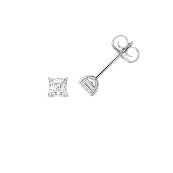 18 carat white gold asscher cut lab grown diamond earrings