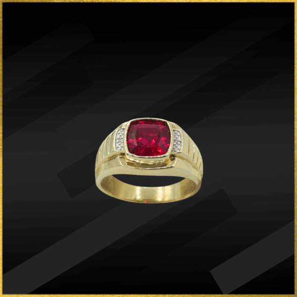 9 carat gold synthetic ruby and diamond ring
