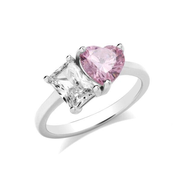 silver pink cz ring