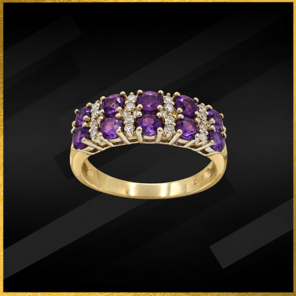 9 carat gold amethyst and diamond ring