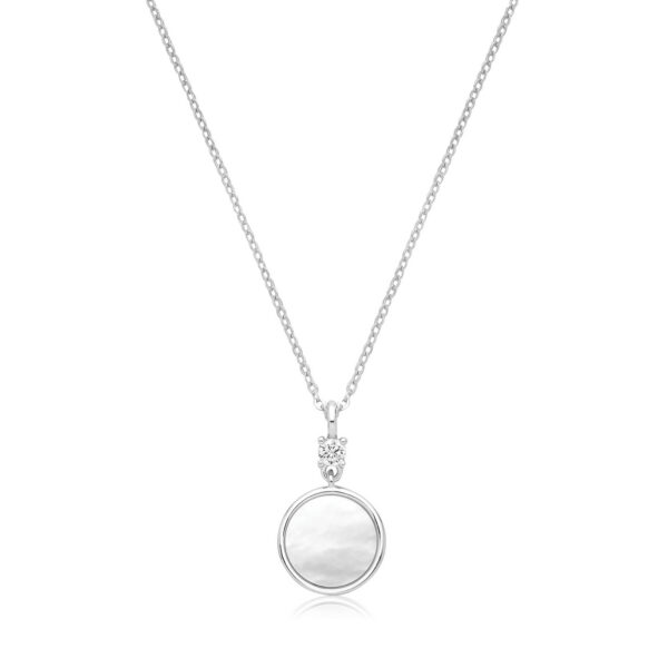 Silver Rhodium Plate Mother Of Pearl Pendant And Chain