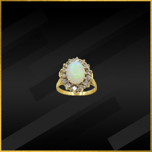 14 carat gold opal and diamond ring.