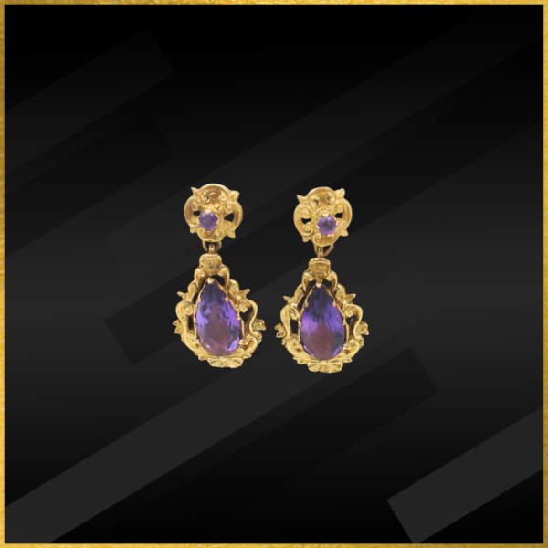 9 carat yellow gold amethyst drop earrings