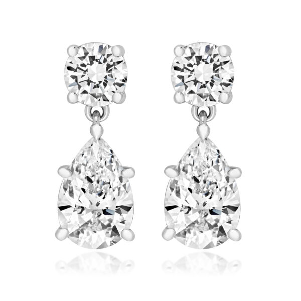 silver cz pear shape drop earrings