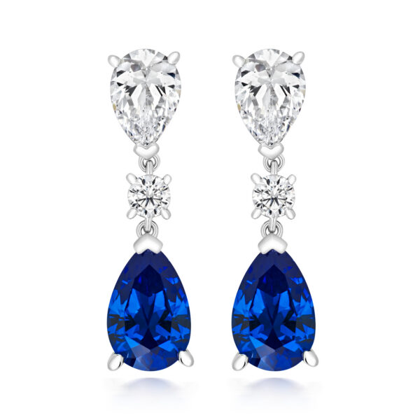silver blue cz and whte cubic zirconia drop earrings
