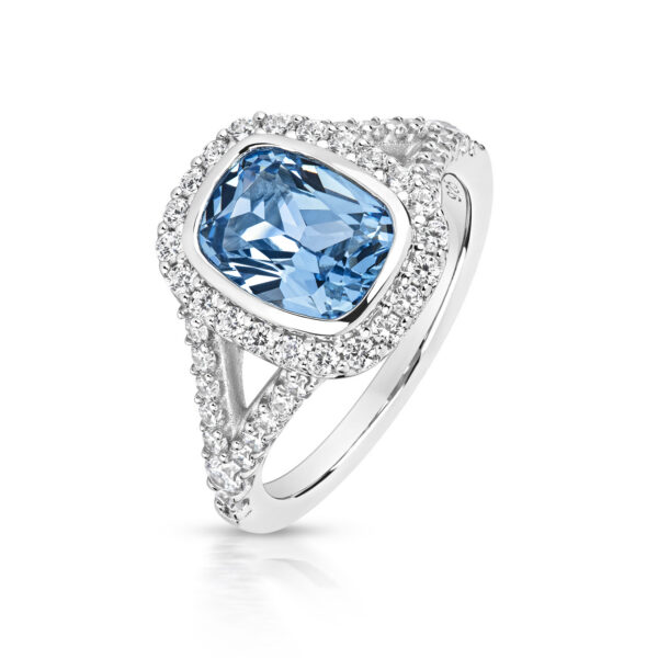 silver pale blue aqua cz split shoulder ring halo style