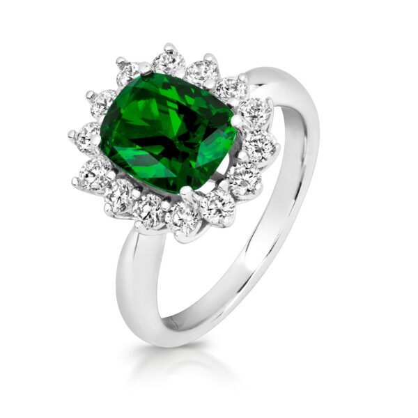 silver green cz cluster ring