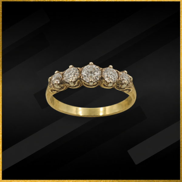 18 Carat yellow gold five stone diamond ring