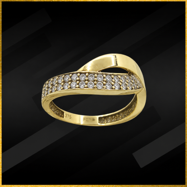 9 carat yellow gold cz twist ring