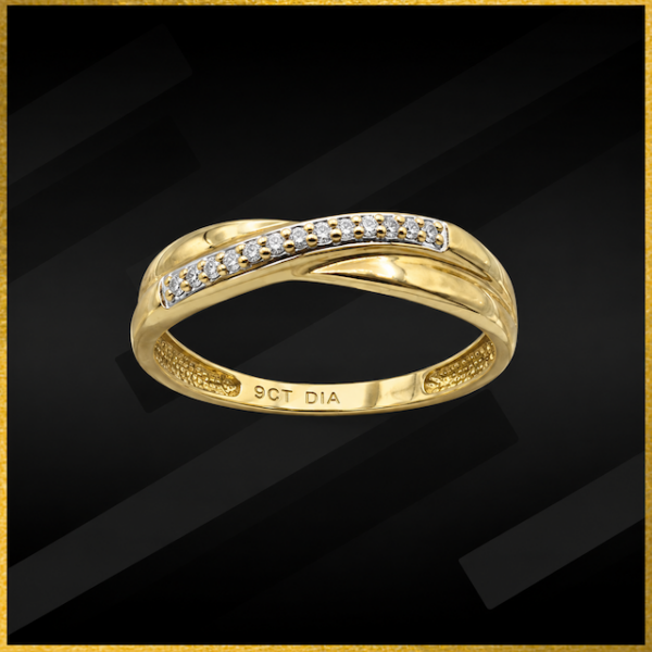 9 carat yellow gold cross-over diamond ring