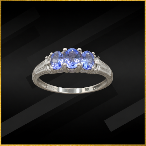 9 carat white gold tanzanite and diamond ring