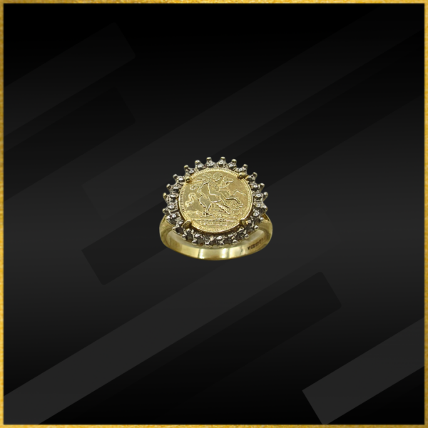 9 carat yellow gold diamond coin ring