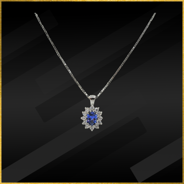 9 carat white gold purple cz pendant and chain