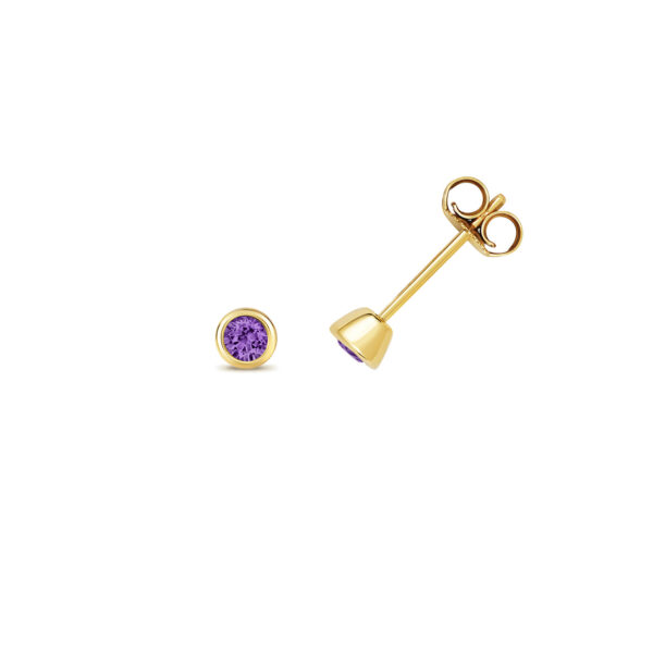 9 carat yellow gold round amethyst stud earrings