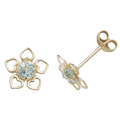 9ct Gold Flower Blue Topaz Stud Earrings