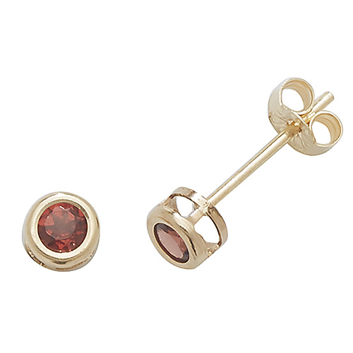9 carat yellow gold garnet round earrings