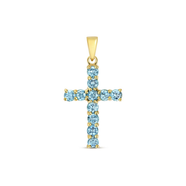 9 carat gold blue topaz cross pendant