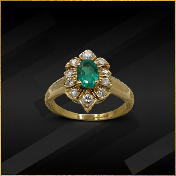 9 carat yellow gold emerald and diamond ring